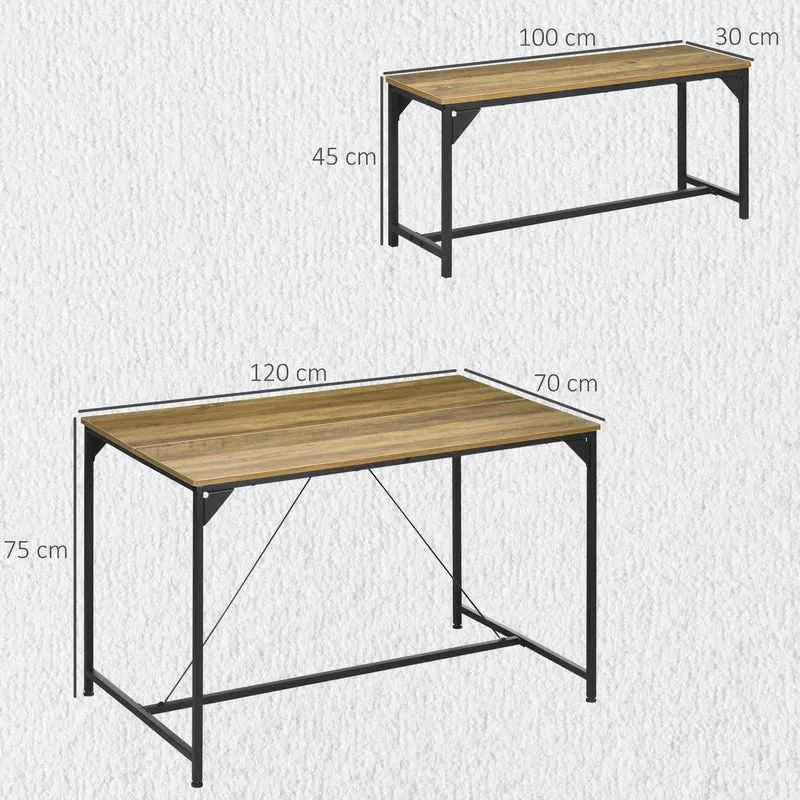 HOMCOM Ensemble Table à Manger et 2 bancs Structure Acier Table pour 4 Personnes 120 x 70 x 75 cm Banc 100 x 30 x 45 cm pour Cuisine Salle à Manger Salon Naturel et Noir