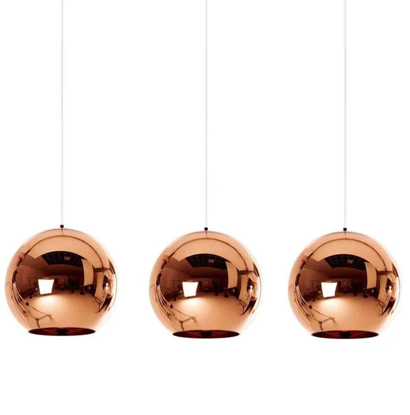 SYYSIGT Lustre moderne Salle à manger Lampe suspension, 3 lumières E27 Lampe suspendue, Cuivre rouge Gals Susts Pendentif à bille for restaurant, café, bar