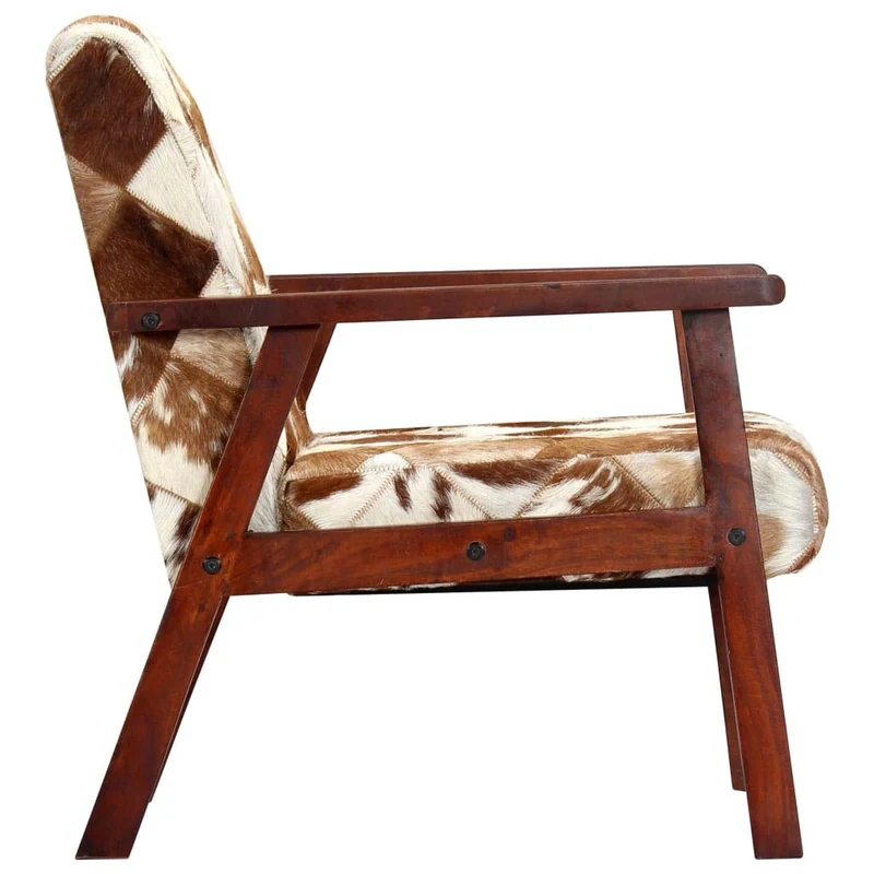 Festnight Fauteuil de Salon Fauteuil Relax Blanc et Marron Cuir Véritable de Chèvre