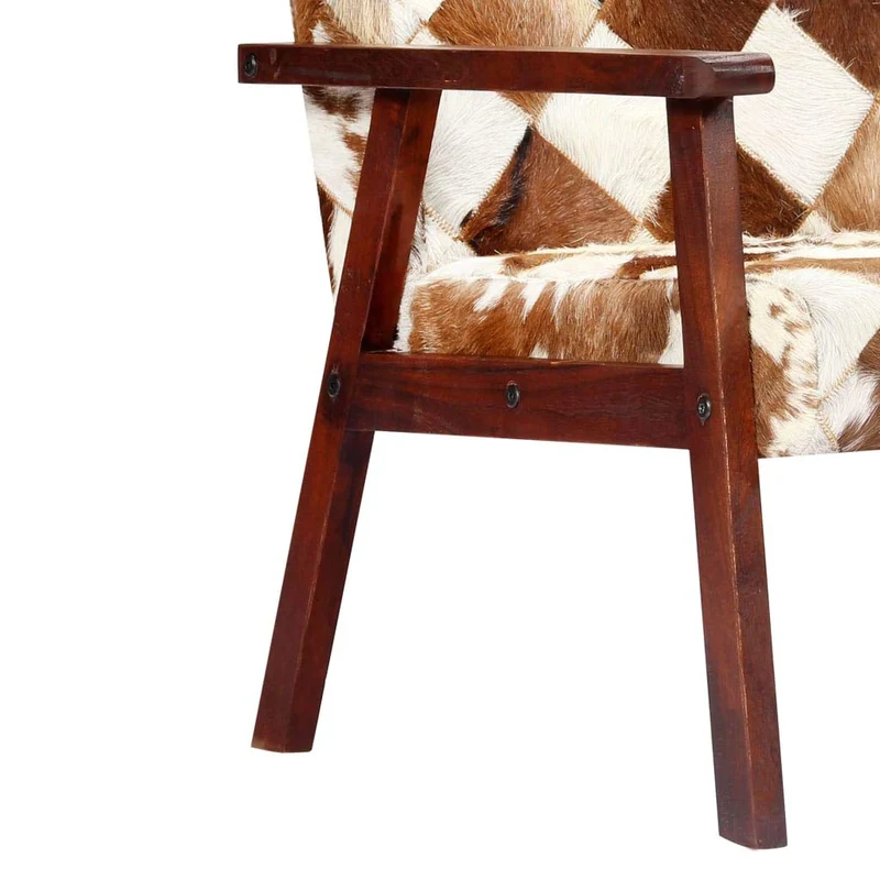 Festnight Fauteuil de Salon Fauteuil Relax Blanc et Marron Cuir Véritable de Chèvre