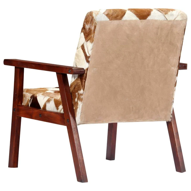 Festnight Fauteuil de Salon Fauteuil Relax Blanc et Marron Cuir Véritable de Chèvre