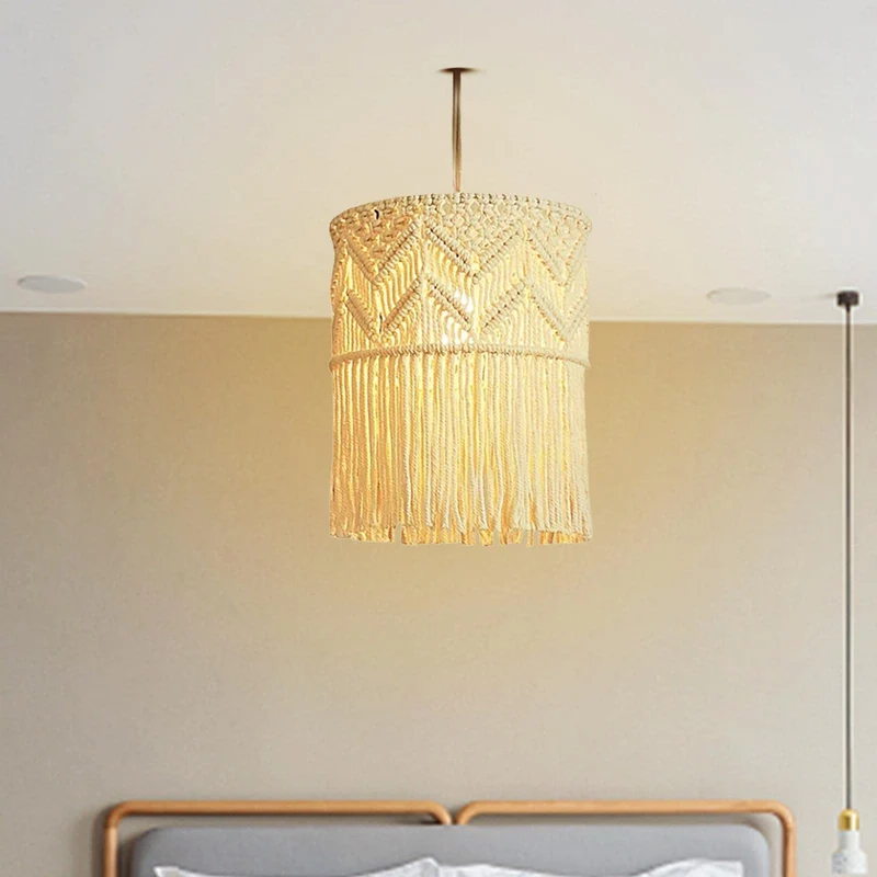 LOVIVER Abat-Jour en Macramé Naturel Suspendu Couvercle de Lumière Plafonniers Lustre MontageTtissé Boho pour Restaurant Salon Maison Café