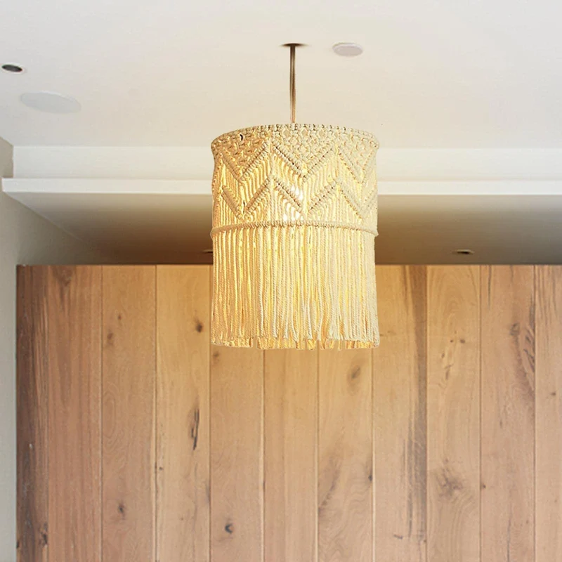 LOVIVER Abat-Jour en Macramé Naturel Suspendu Couvercle de Lumière Plafonniers Lustre MontageTtissé Boho pour Restaurant Salon Maison Café