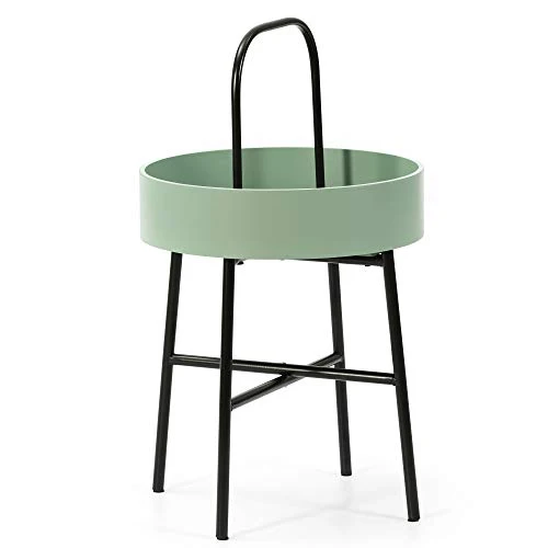 VS Venta-stock Table auxiliaire Table Basse Ronde Jaipur avec Plateau en MDF Vert et Structure métallique en Couleur Noir Mat/DIAMÈTRE: 40 cm