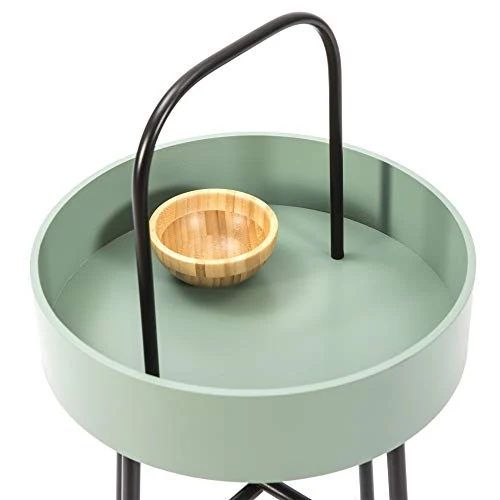 VS Venta-stock Table auxiliaire Table Basse Ronde Jaipur avec Plateau en MDF Vert et Structure métallique en Couleur Noir Mat/DIAMÈTRE: 40 cm