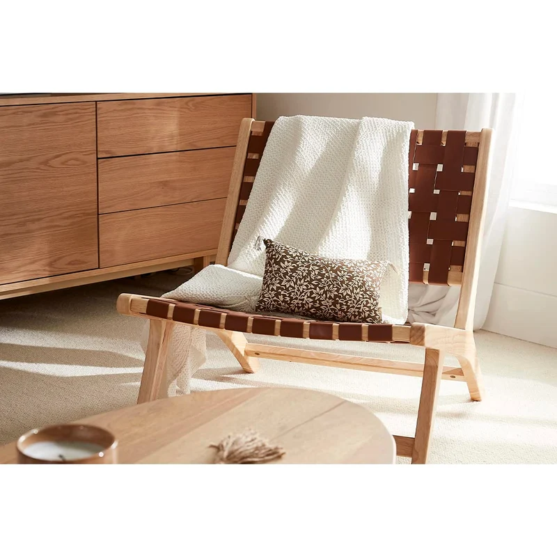 Miliboo Fauteuil Ethnique en Bois et Sangles tressées Marron Bondi