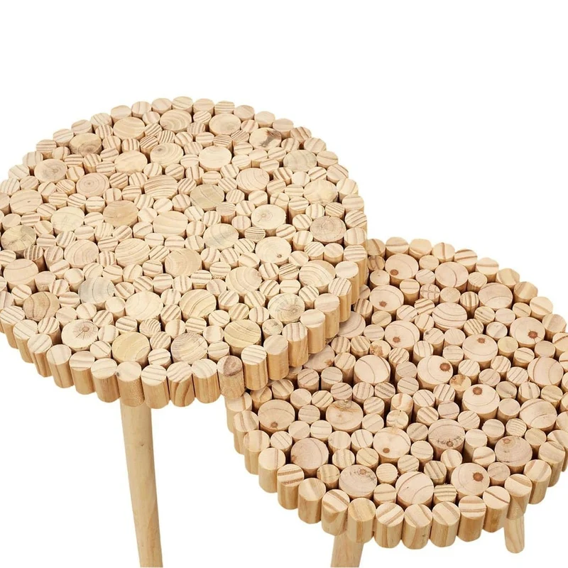 AltoBuy FREJ - Duo de Tables Gigognes Plateau Rondins de Bois