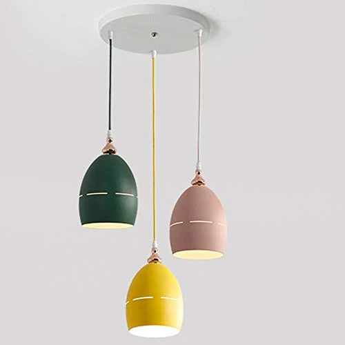 Xdmgg Lampe suspendue en métal Style nordique moderne Couleur Macaron Couleur tasse Lampes décoratives en métal Hauteur réglable 15 cm Pour salle à manger, bureau, café E27 x 3 (Châssis rond)
