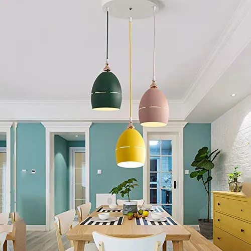 Xdmgg Lampe suspendue en métal Style nordique moderne Couleur Macaron Couleur tasse Lampes décoratives en métal Hauteur réglable 15 cm Pour salle à manger, bureau, café E27 x 3 (Châssis rond)