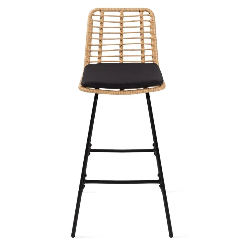 IDMarket - Lot de 2 tabourets de Bar Summer Effet rotin Pied métal Noir