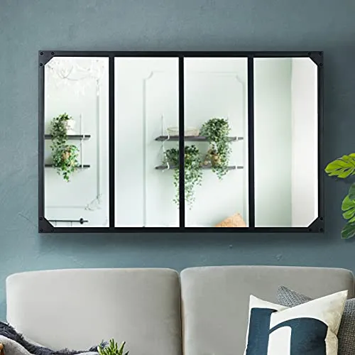 IDMarket - Miroir verrière 4 Bandes Design Industriel 110x70 cm