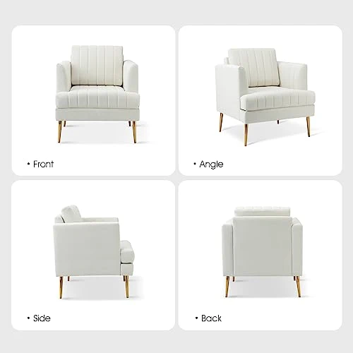 HULALA Home Fauteuil d'appoint en Velours Fauteuil Club Moderne en Velours avec Coussin Amovible et Pieds en Métal Doré Canapé capitonné en Velours pour la Réception des Clients Blanc