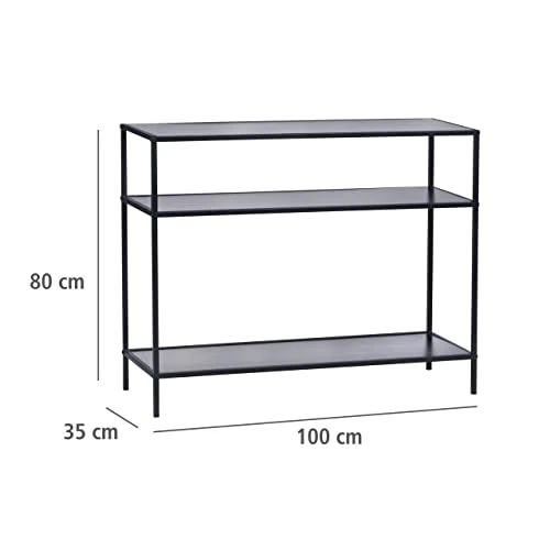WENKO Console Meuble Style Industriel, Petite Console étroite, Meuble entrée - Bureau d'appoint, 3 Plateaux de Rangement, métal - MDF, L100xH80xL35 cm, Noir