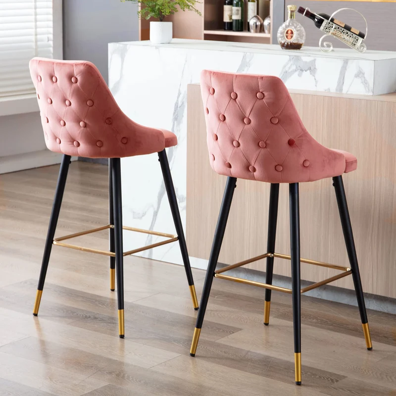 DUHOME Tabouret de Bar, Set de 2 Tabourets en Velours, Chaise de Bar Tabouret de Bar Design Moderne Tabouret de Bar avec Pieds en Métal pour Cuisine Bistro Café Comptoir, Rose