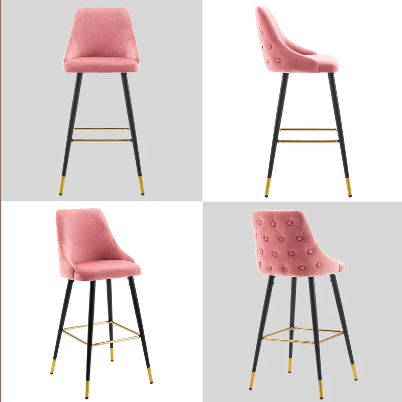 DUHOME Tabouret de Bar, Set de 2 Tabourets en Velours, Chaise de Bar Tabouret de Bar Design Moderne Tabouret de Bar avec Pieds en Métal pour Cuisine Bistro Café Comptoir, Rose