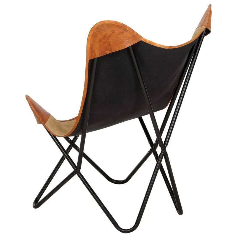vidaXL Chaise Papillon Chaise de Salon Chaise de Salle de Séjour Chaise de Chambre à Coucher Chaise de Maison Intérieur Marron Cuir Véritable et Toile