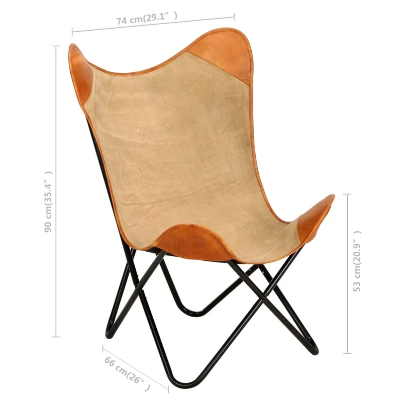 vidaXL Chaise Papillon Chaise de Salon Chaise de Salle de Séjour Chaise de Chambre à Coucher Chaise de Maison Intérieur Marron Cuir Véritable et Toile