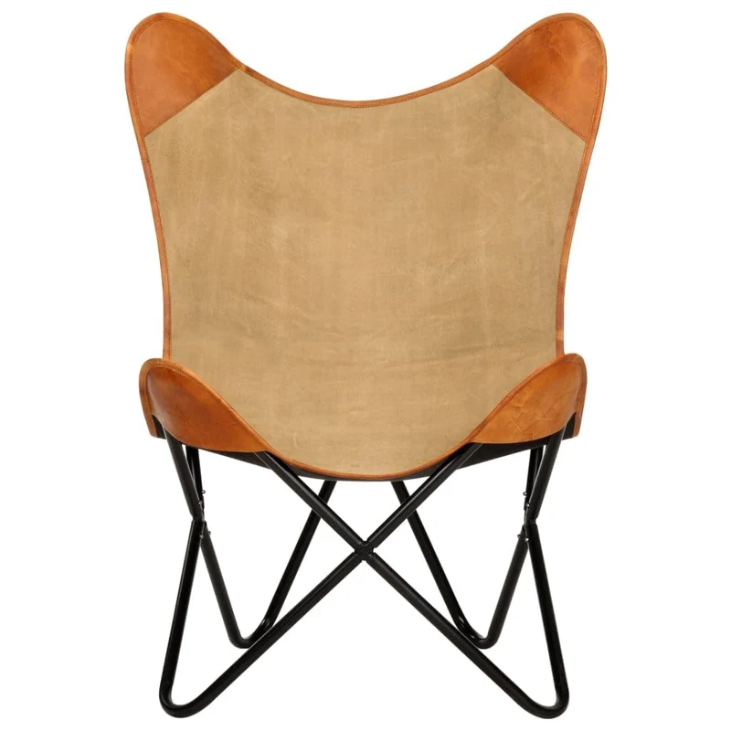 vidaXL Chaise Papillon Chaise de Salon Chaise de Salle de Séjour Chaise de Chambre à Coucher Chaise de Maison Intérieur Marron Cuir Véritable et Toile