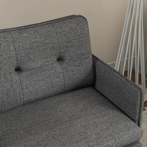 HOMCOM Fauteuil scandinave Dossier capitonné avec Passepoil en Tissu 76 x 68 x 80 cm | Gris et Pieds en métal Noir et doré