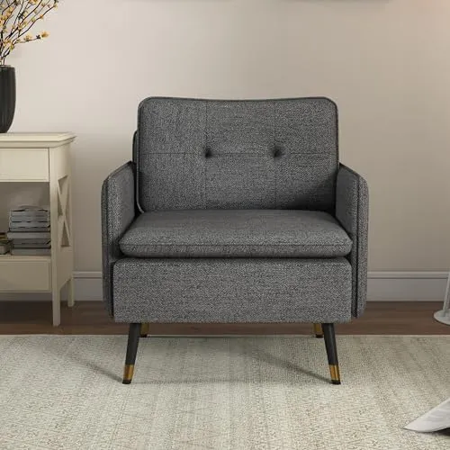 HOMCOM Fauteuil scandinave Dossier capitonné avec Passepoil en Tissu 76 x 68 x 80 cm | Gris et Pieds en métal Noir et doré