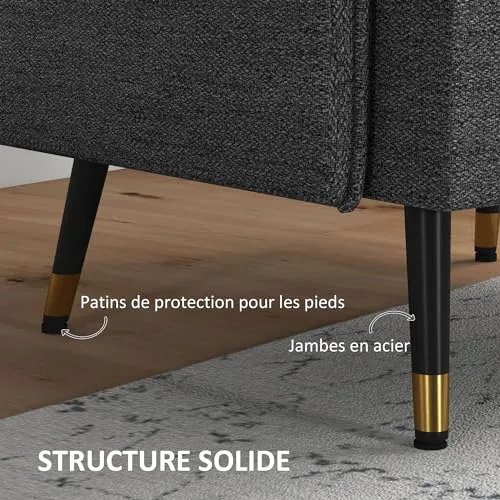 HOMCOM Fauteuil scandinave Dossier capitonné avec Passepoil en Tissu 76 x 68 x 80 cm | Gris et Pieds en métal Noir et doré
