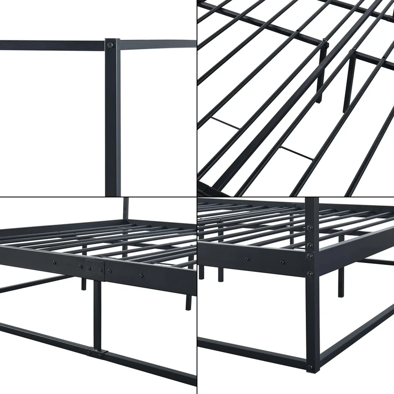 [en.casa] Lit à Baldaquin Style Intemporel Cadre de Lit Double avec Sommier à Lattes pour 2 Personnes Lit Design Industriel 2 Places Capacité 200 kg Métal 160 x 200 cm Noir