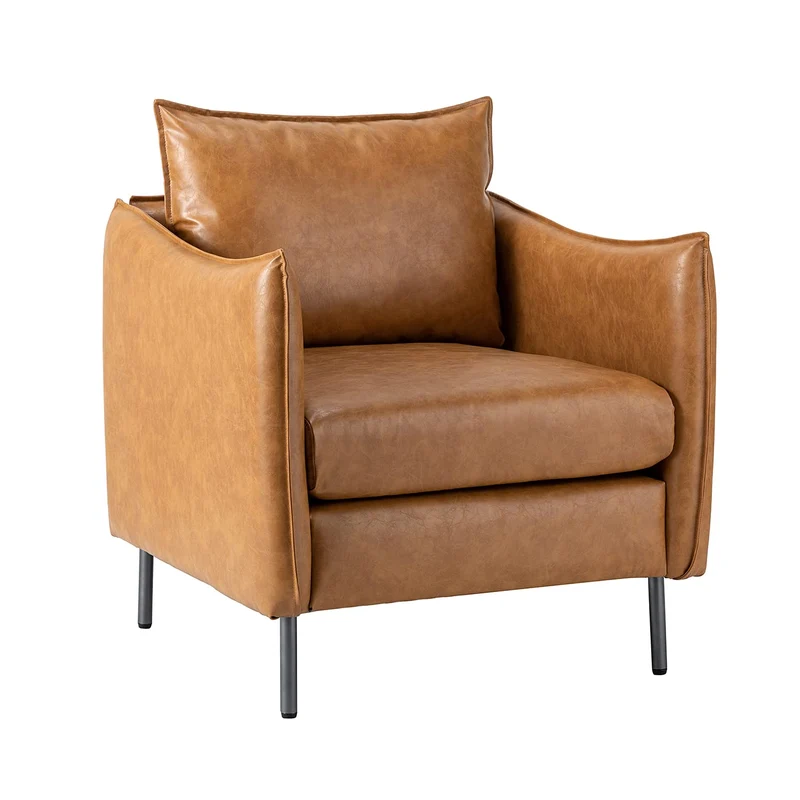 HULALA HOM Fauteuil en Cuir Fauteuil d'appoint Moderne en Similicuir Rembourré Chaises de Salon avec Coussin Mobile pour Salon Bureau Lecture Réception Client Brown