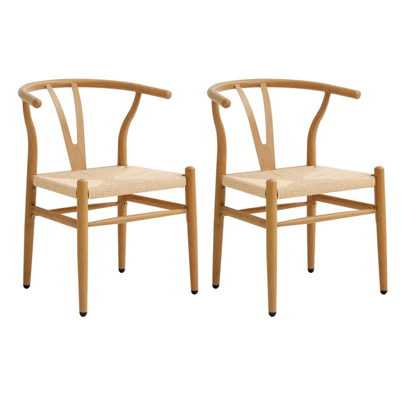 BenyLed Lot de 2 Chaises de Salle à Manger,Chaises en rotin,Chaises avec accoudoirs pour Chambre à Coucher,Salon,Salle de Lecture,Salle à Manger et Cuisine (Couleur Originale du Bois)