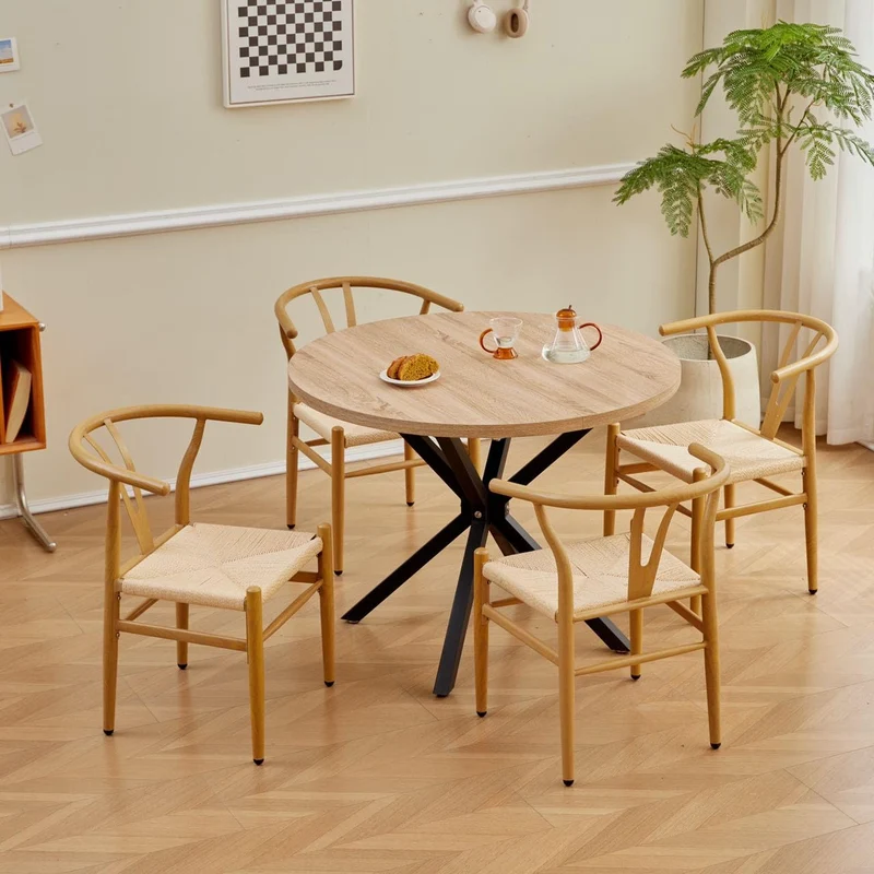 BenyLed Lot de 2 Chaises de Salle à Manger,Chaises en rotin,Chaises avec accoudoirs pour Chambre à Coucher,Salon,Salle de Lecture,Salle à Manger et Cuisine (Couleur Originale du Bois)