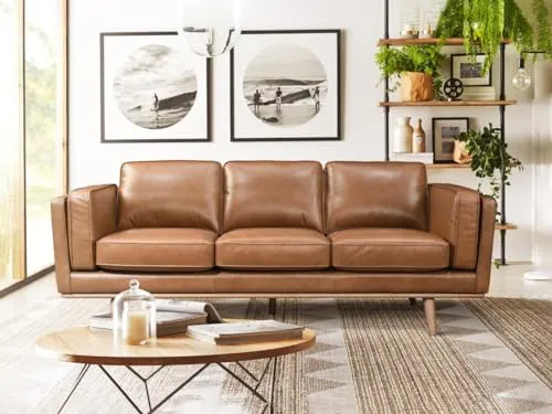 Vente-unique - Canapé 3 Places 100% Cuir de Buffle Premium Marron Vintage DANILA