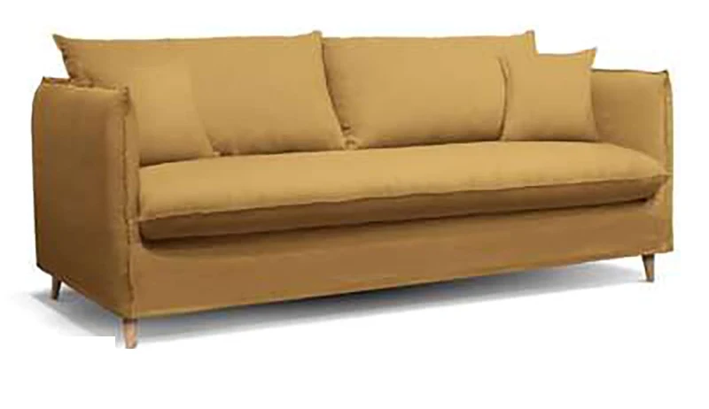 PEGANE Canapé 3 Places en pin et aggloméré Coloris Jaune Ocre - Longueur 202 x Profondeur 96 x Hauteur 87 cm