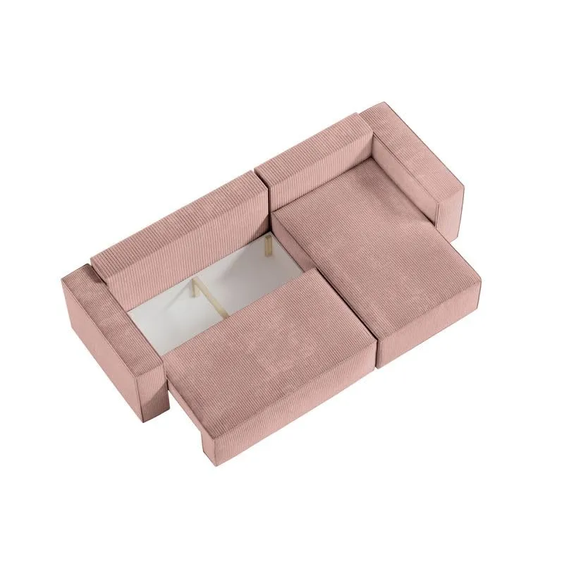 Paris Prix - Canapé d'angle Convertible & Pouf Mollie 269cm Vieux Rose