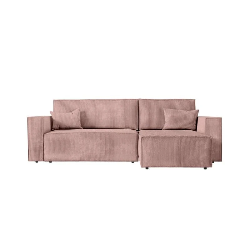 Paris Prix - Canapé d'angle Convertible & Pouf Mollie 269cm Vieux Rose