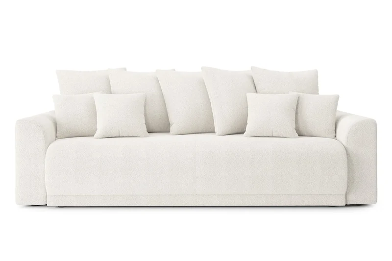 BAÏTA Canapé Droit Convertible Nova 3 Places en Tissu Bouclette Blanc