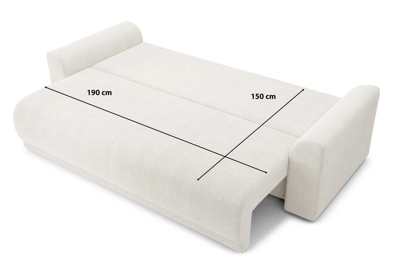 BAÏTA Canapé Droit Convertible Nova 3 Places en Tissu Bouclette Blanc