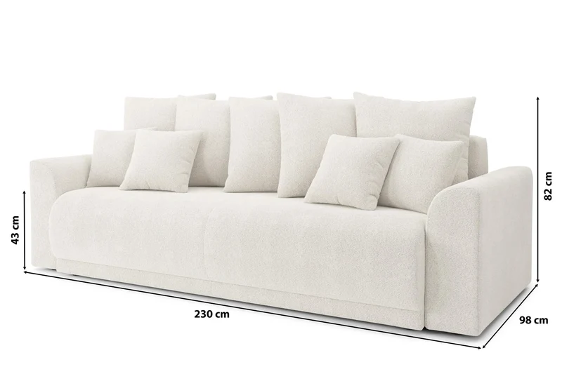 BAÏTA Canapé Droit Convertible Nova 3 Places en Tissu Bouclette Blanc