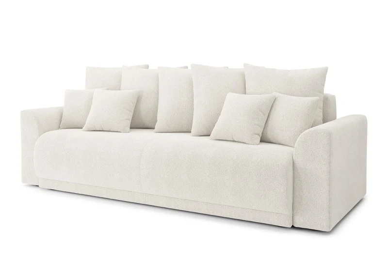 BAÏTA Canapé Droit Convertible Nova 3 Places en Tissu Bouclette Blanc