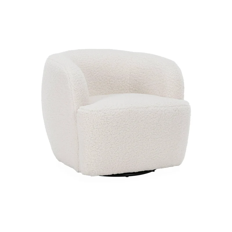 Alice's Home - Fauteuil Cosy Rond pivotant en Bouclette crème. Laya. L 79.5 x P 77.5 x H 67cm