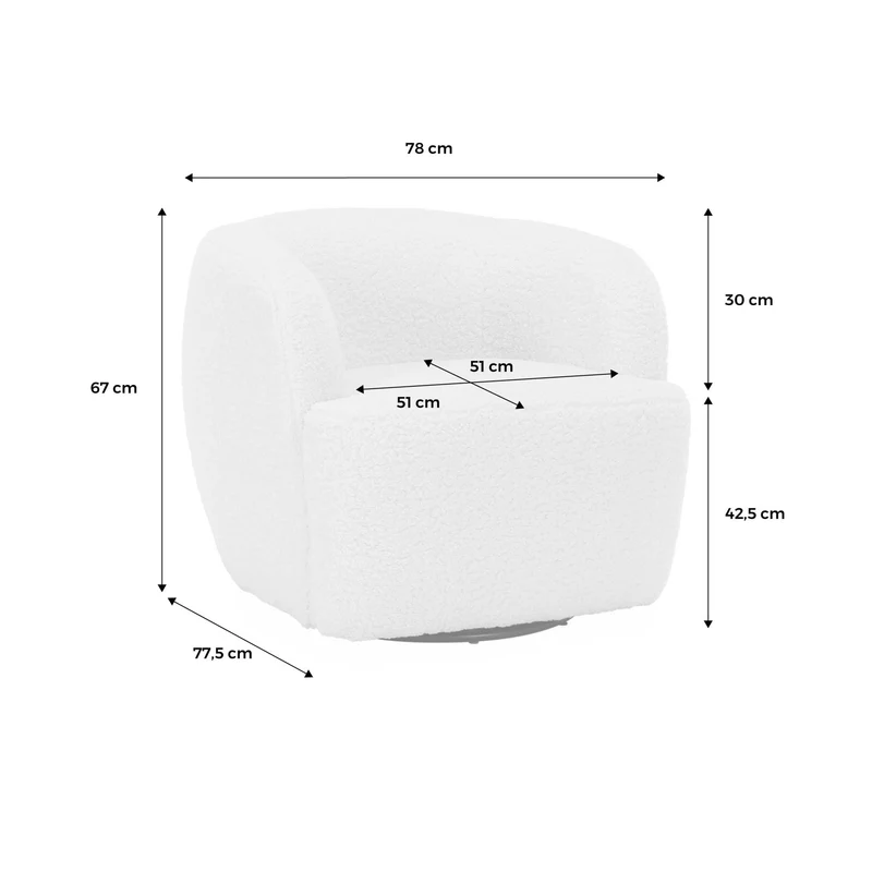 Alice's Home - Fauteuil Cosy Rond pivotant en Bouclette crème. Laya. L 79.5 x P 77.5 x H 67cm
