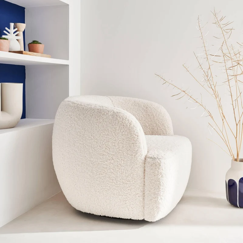 Alice's Home - Fauteuil Cosy Rond pivotant en Bouclette crème. Laya. L 79.5 x P 77.5 x H 67cm