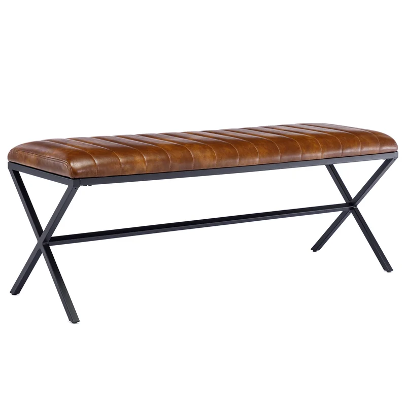 DUHOME Banc à Chaussures, Banc Rembourré avec Pieds en X en Métal Banc Capitonné avec Assise Rembourrée Meuble d’Entrée Tabouret pour Salon, Chambre à Coucher, Couloir,Jaune/Marron