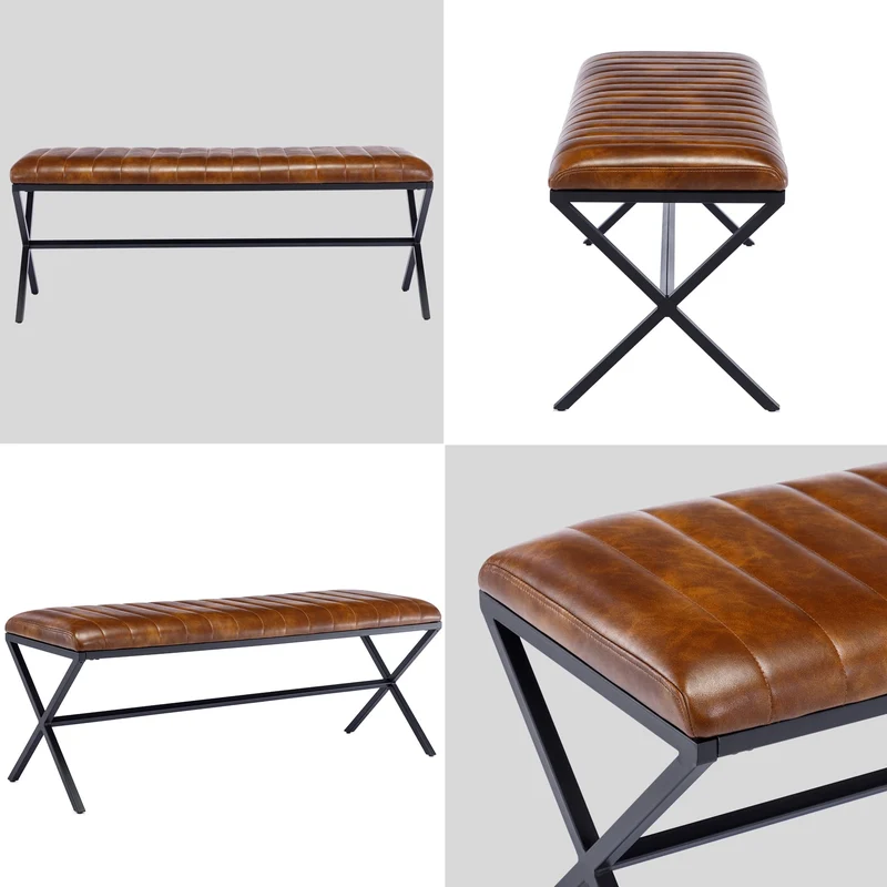 DUHOME Banc à Chaussures, Banc Rembourré avec Pieds en X en Métal Banc Capitonné avec Assise Rembourrée Meuble d’Entrée Tabouret pour Salon, Chambre à Coucher, Couloir,Jaune/Marron