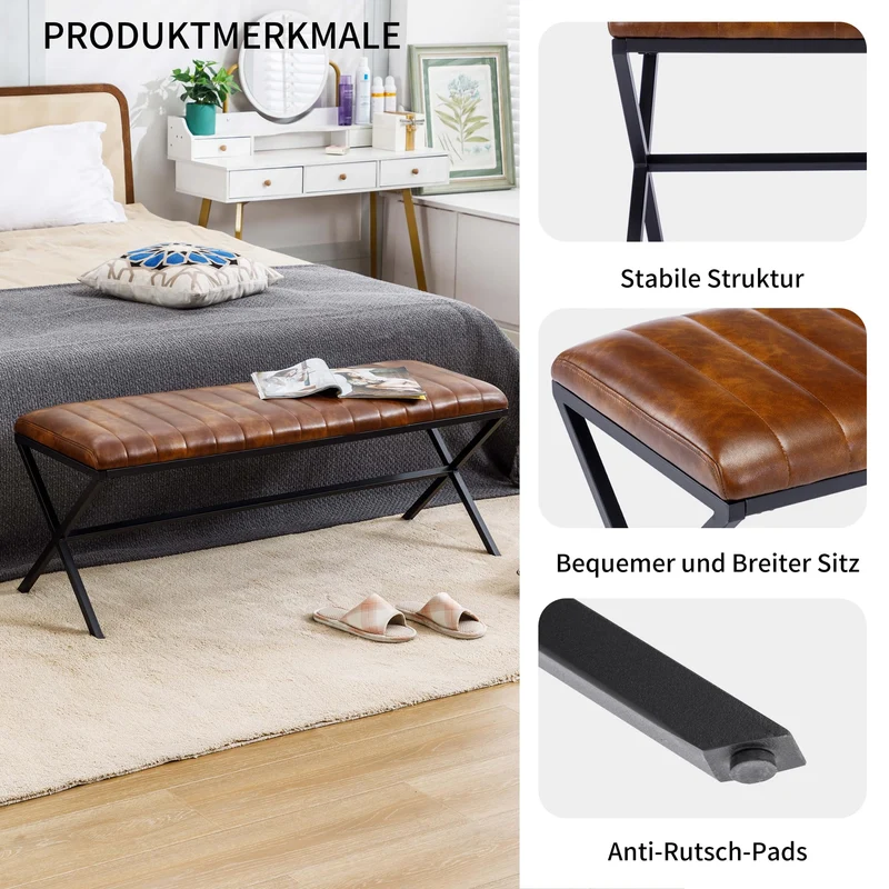 DUHOME Banc à Chaussures, Banc Rembourré avec Pieds en X en Métal Banc Capitonné avec Assise Rembourrée Meuble d’Entrée Tabouret pour Salon, Chambre à Coucher, Couloir,Jaune/Marron