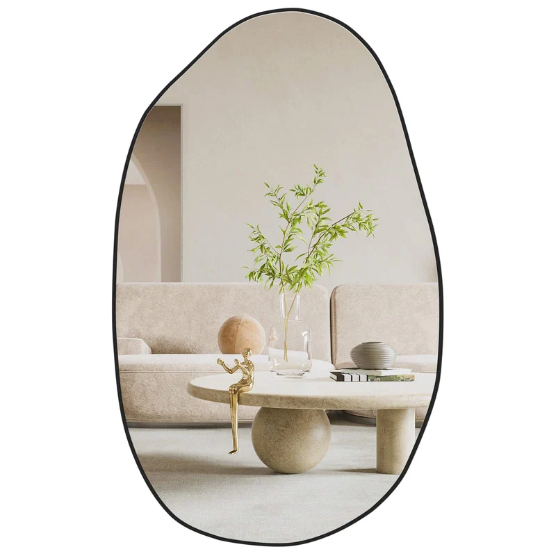 CASSILANDO Miroir Mural irrégulier, Miroir asymétrique à Fixation Murale, Miroir de courtoisie Unique, Miroir décoratif pour Salon, Salle de Bain, Chambre, entrée, décoration Murale 85 x 52 cm