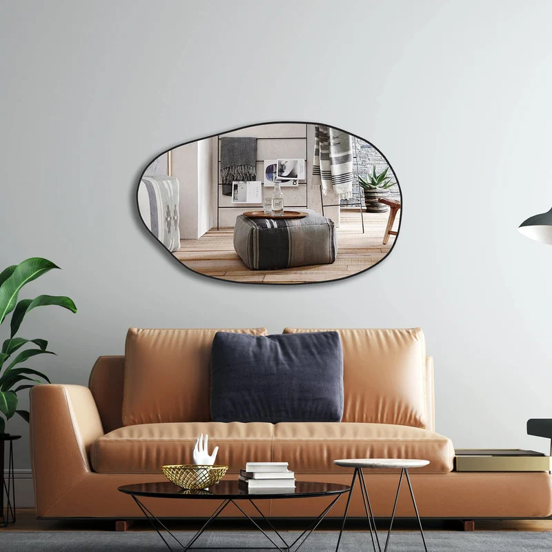 CASSILANDO Miroir Mural irrégulier, Miroir asymétrique à Fixation Murale, Miroir de courtoisie Unique, Miroir décoratif pour Salon, Salle de Bain, Chambre, entrée, décoration Murale 85 x 52 cm