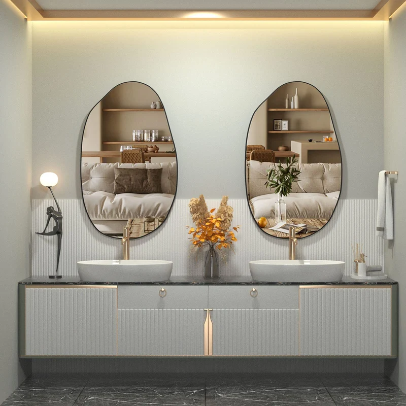 CASSILANDO Miroir Mural irrégulier, Miroir asymétrique à Fixation Murale, Miroir de courtoisie Unique, Miroir décoratif pour Salon, Salle de Bain, Chambre, entrée, décoration Murale 85 x 52 cm