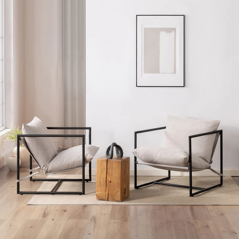 ZINUS Aidan Fauteuil d’exception style suspendu avec structure en métal et coussins remplis de flocons de mousse, Montage facile sans outils, livré dans une boîte compacte, Avoine