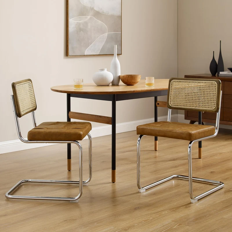 Zouron Chaises De Cuisine en Rotin Lot de 2, Chaises De Salle à Manger Modernes du Milieu du SièCle, Chaises De Cuisine sans Accoudoirs avec Dossier en Rotin Tressé, Pieds en MéTal, Marron