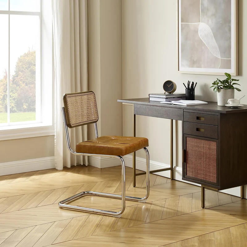 Zouron Chaises De Cuisine en Rotin Lot de 2, Chaises De Salle à Manger Modernes du Milieu du SièCle, Chaises De Cuisine sans Accoudoirs avec Dossier en Rotin Tressé, Pieds en MéTal, Marron