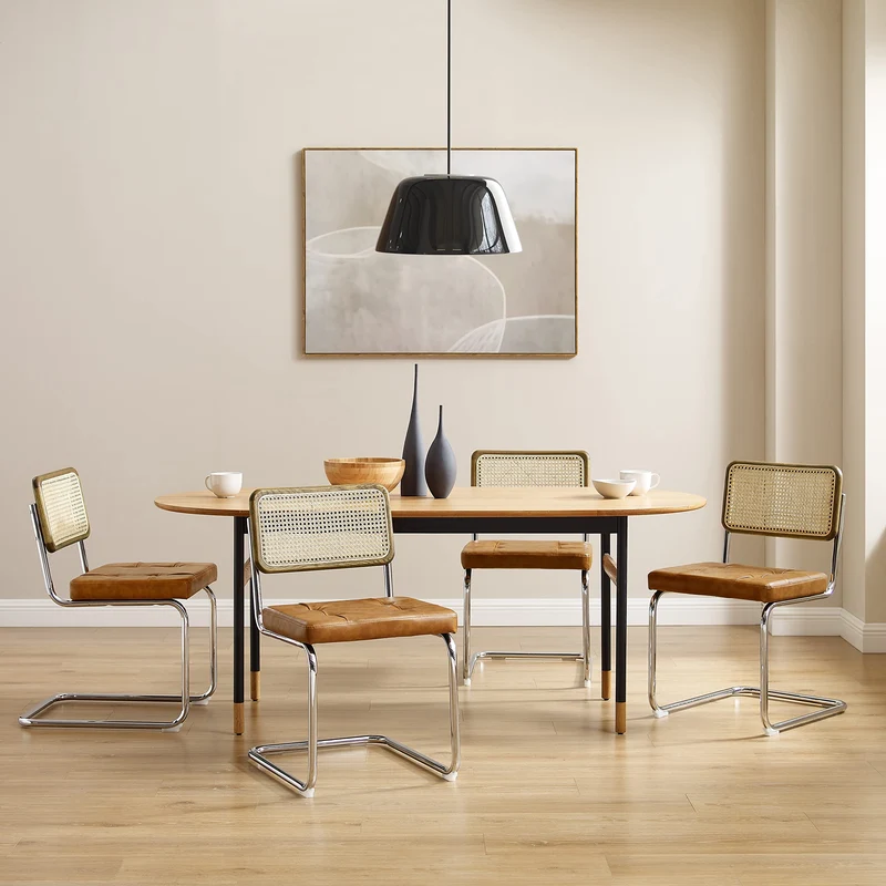 Zouron Chaises De Cuisine en Rotin Lot de 2, Chaises De Salle à Manger Modernes du Milieu du SièCle, Chaises De Cuisine sans Accoudoirs avec Dossier en Rotin Tressé, Pieds en MéTal, Marron